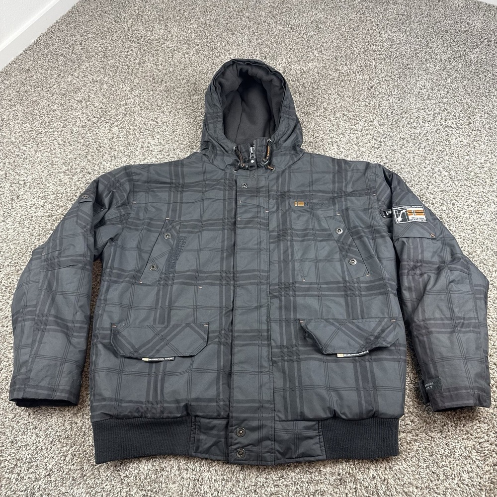 Geographical Norway Winter Jacket Mens XXL Gray Plaid Hooded Expedition Full Zip